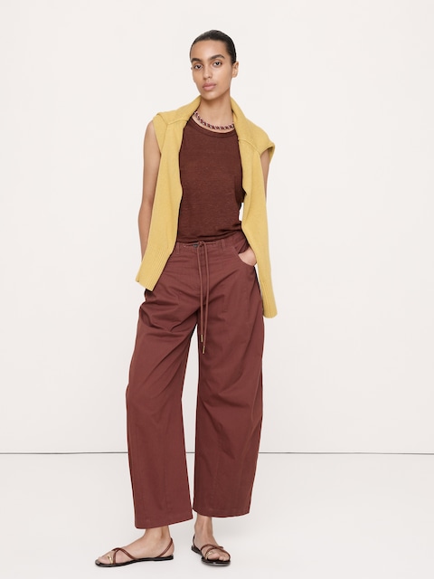 PANTALON COUPE BARIL TAILLE MI-BASSE EN POPELINE DE COTON