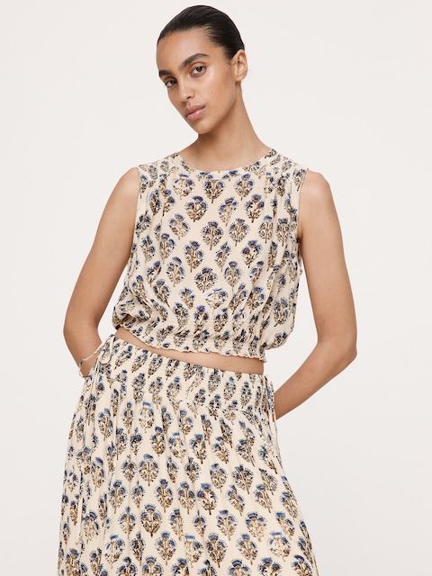 CAMISOLE COURTE EN CRÊPE GEORGETTE À SMOCKS