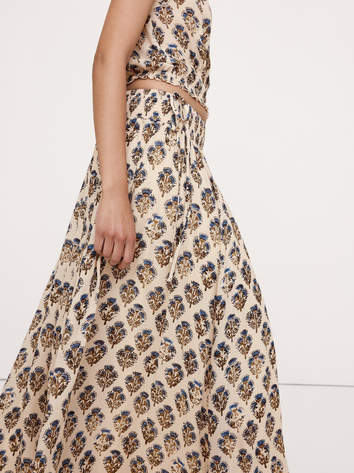 Smocked Georgette Maxi Skirt