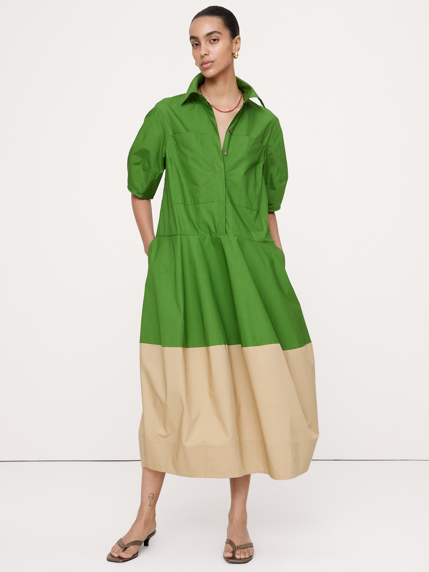 Image number 1 showing, Cotton Poplin Barrel Shirt Dress