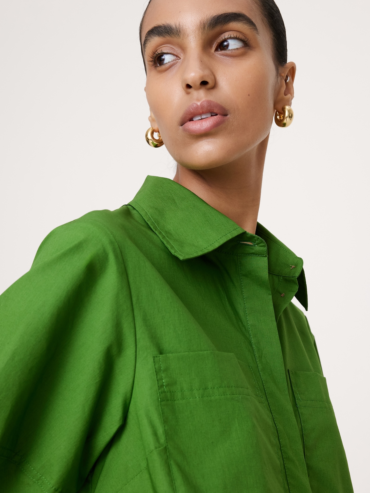 L'image numéro 5 présente Robe-chemisier baril en popeline de coton