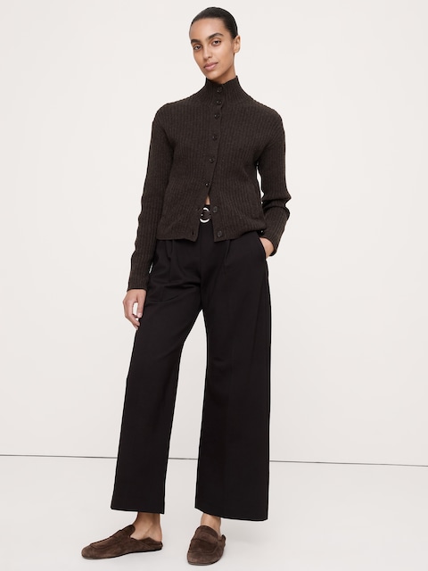 CARDIGAN À COL CHEMINÉE EN LAINE MÉRINOS ET COTON