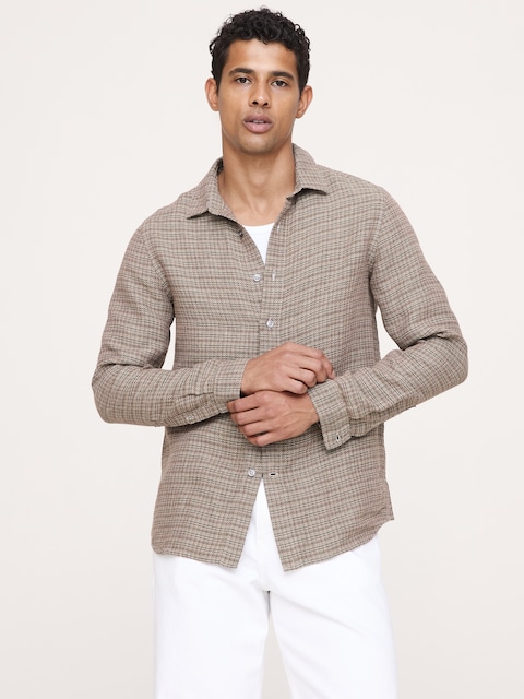 CHEMISE DE COUPE STANDARD EN MÉLANGE DE LIN ET COTON TEXTURÉ
