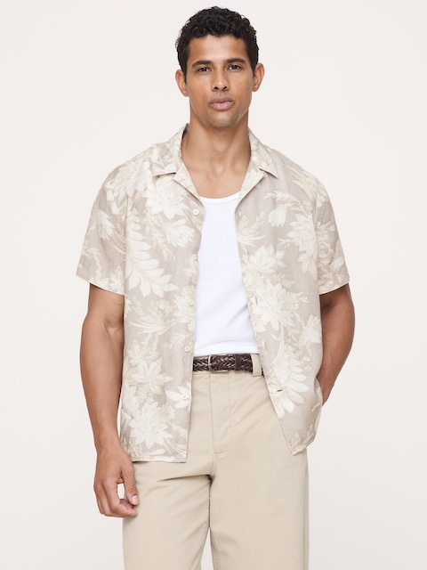 CHEMISE DE VACANCES CLASSIQUE EN LIN À MOTIF FLORAL À COUPE STANDARD