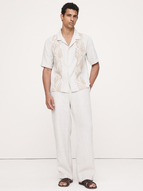 CHEMISE DE VACANCES DÉCONTRACTÉE EN LIN BRODÉ