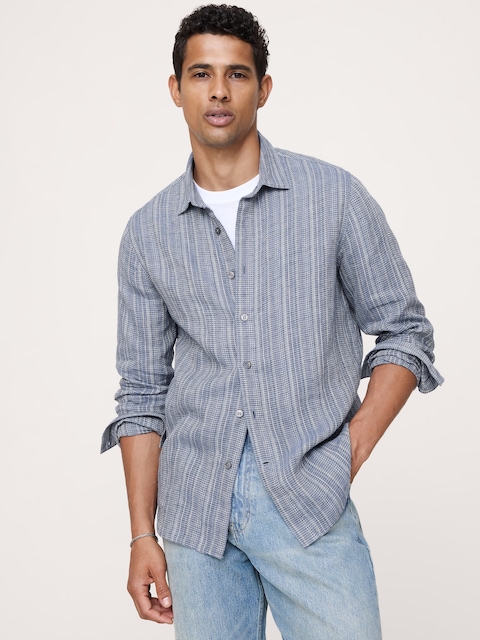 CHEMISE DE COUPE STANDARD EN MÉLANGE DE LIN ET COTON TEXTURÉ