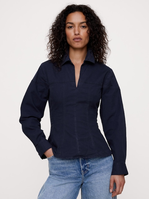 HAUT À TAILLE PLISSÉE EN COTON EXTENSIBLE