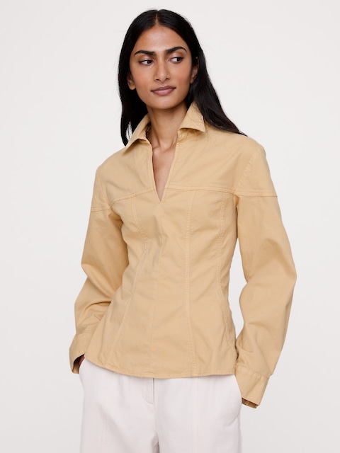 HAUT À TAILLE PLISSÉE EN COTON EXTENSIBLE