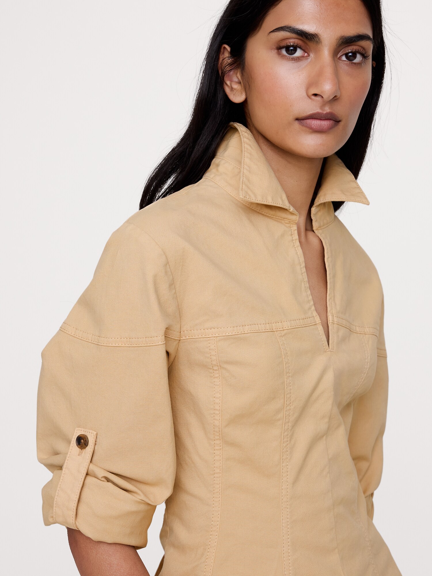 L'image numéro 6 présente Haut à taille plissée en coton extensible