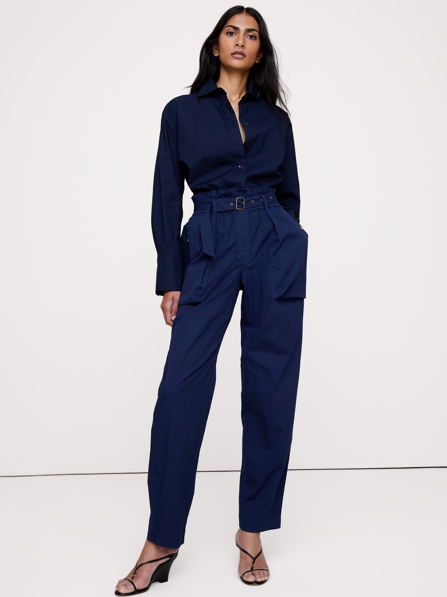 L'image numéro 1 présente Pantalon à taille froncée en coton indéchirable