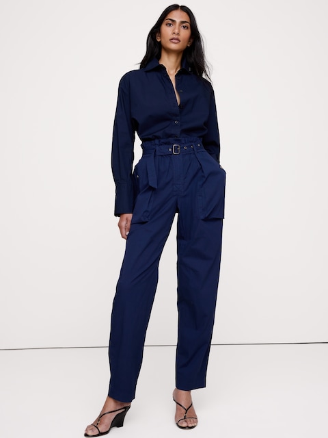 PANTALON À TAILLE FRONCÉE EN COTON INDÉCHIRABLE