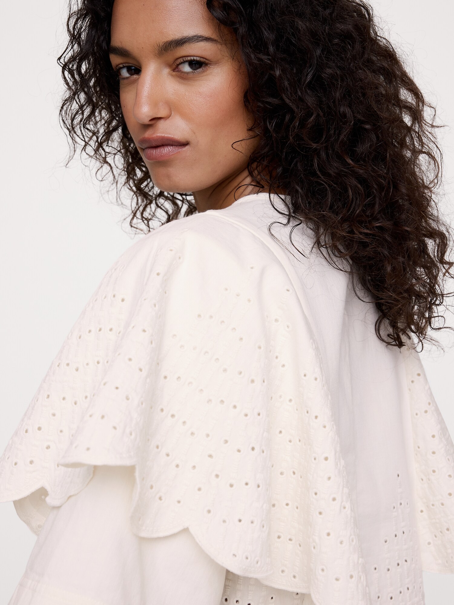 Image number 5 showing, Eyelet Chambray Ruffle-Sleeve Top