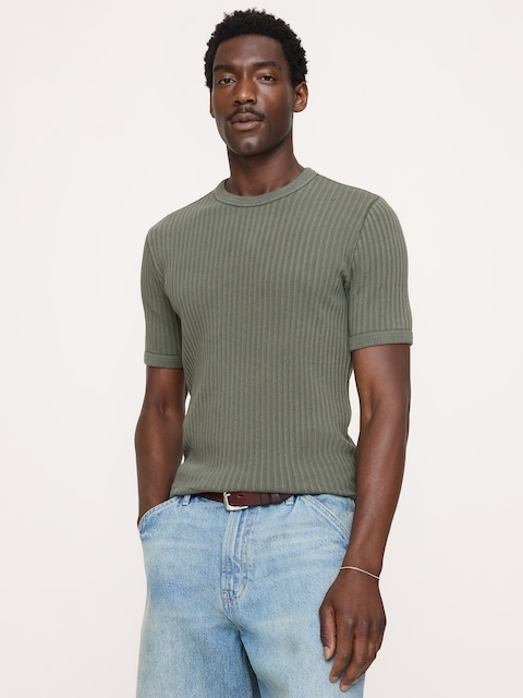 T-SHIRT RAS DU COU EN COTON EXTENSIBLE CÔTELÉ
