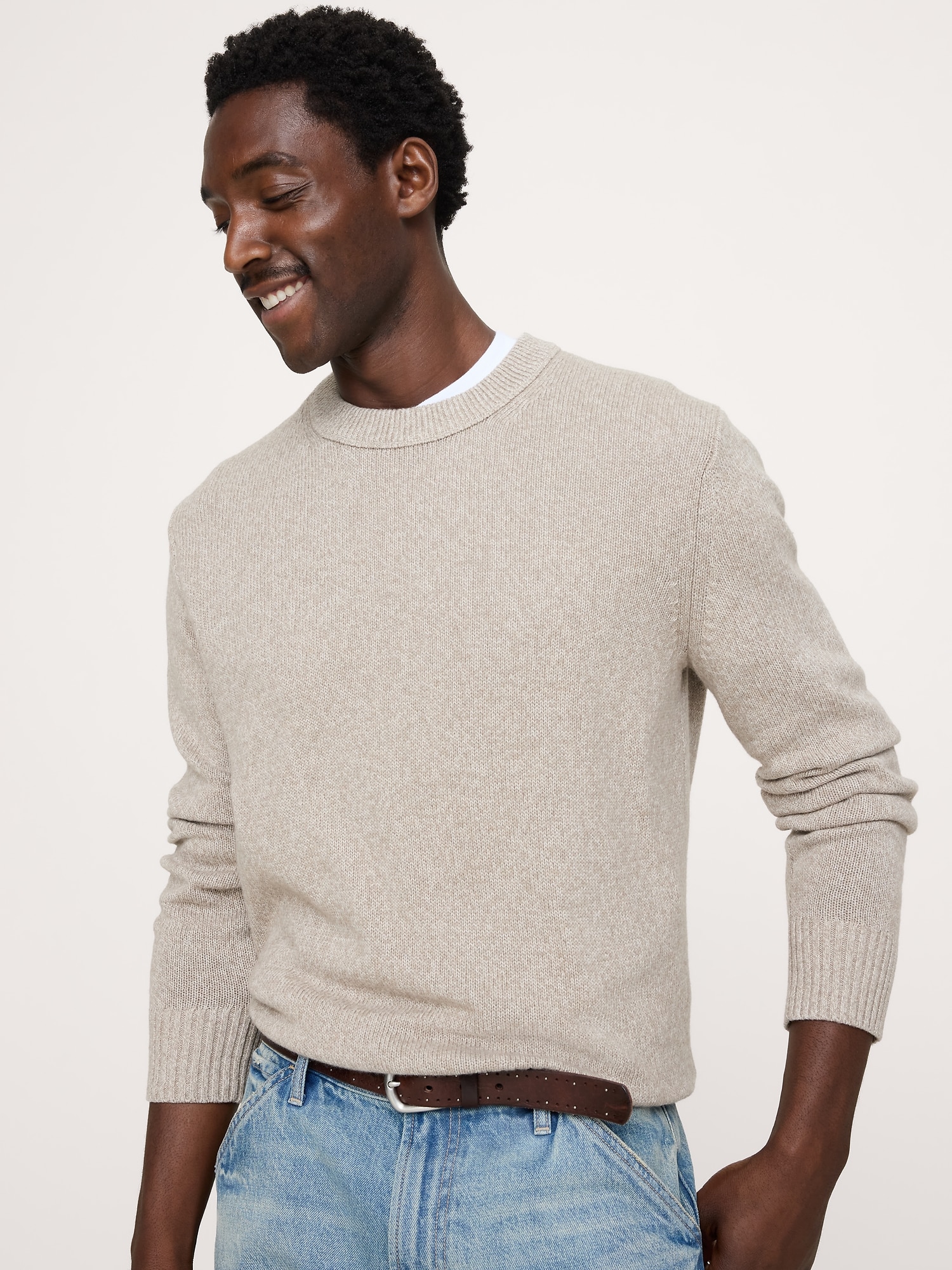 Marled Italian Cotton-Cashmere Crew-Neck Sweater