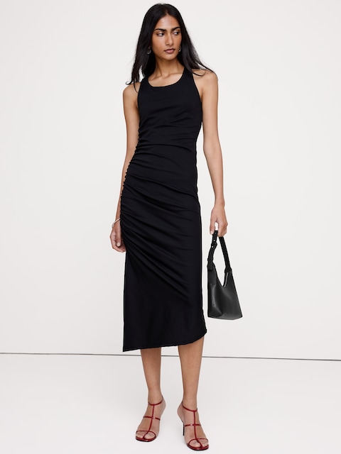 ROBE MI-LONGUE EN JERSEY FRONCÉ