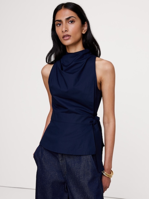 CAMISOLE À COL CAGOULE EN POPELINE DE COTON