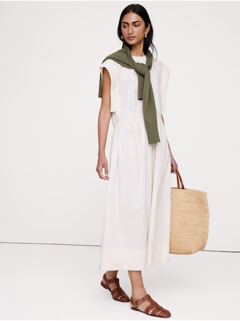 ROBE LONGUE À TAILLE TOMBANTE EN POPELINE DE COTON