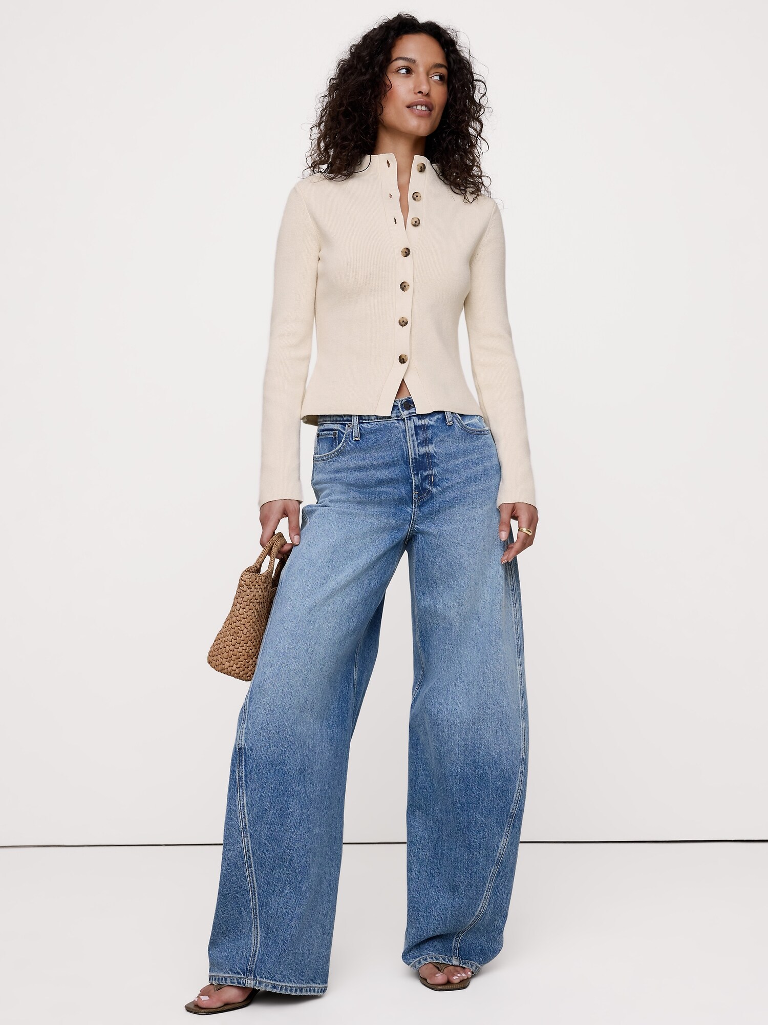 Larkspur Cotton-Silk Mock-Neck Cardigan