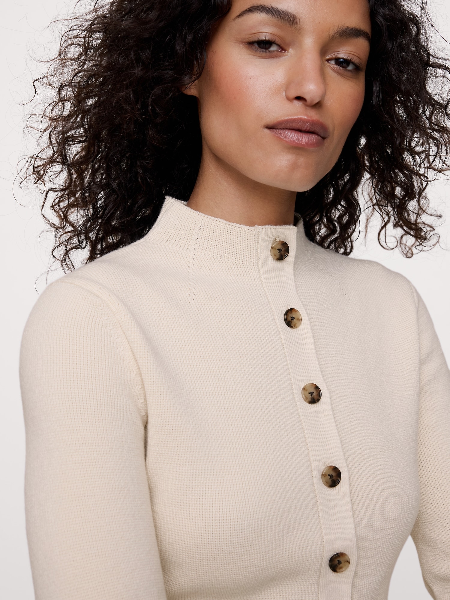 Larkspur Cotton-Silk Mock-Neck Cardigan