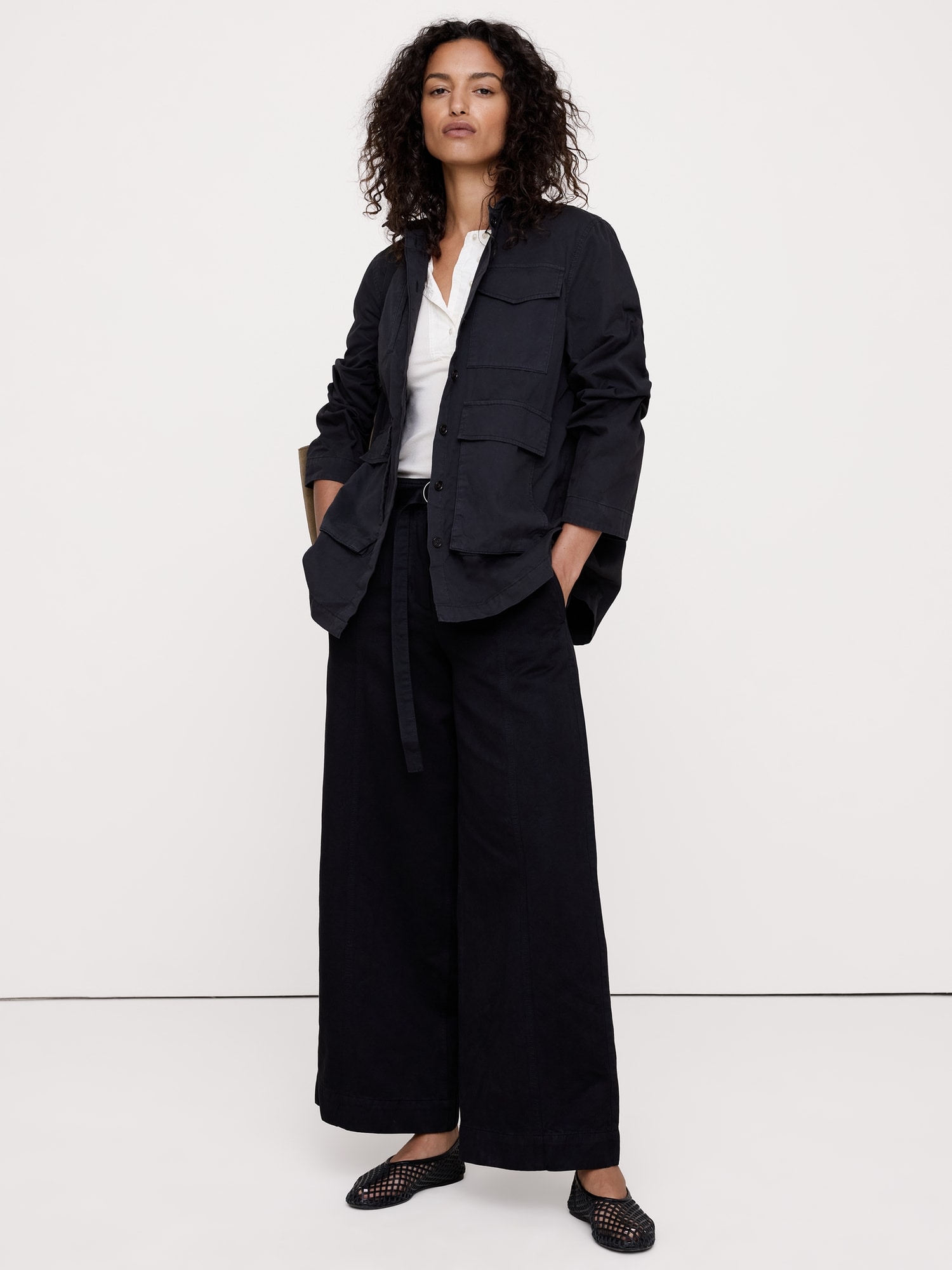 L'image numéro 1 présente Veste-chemise en sergé de coton