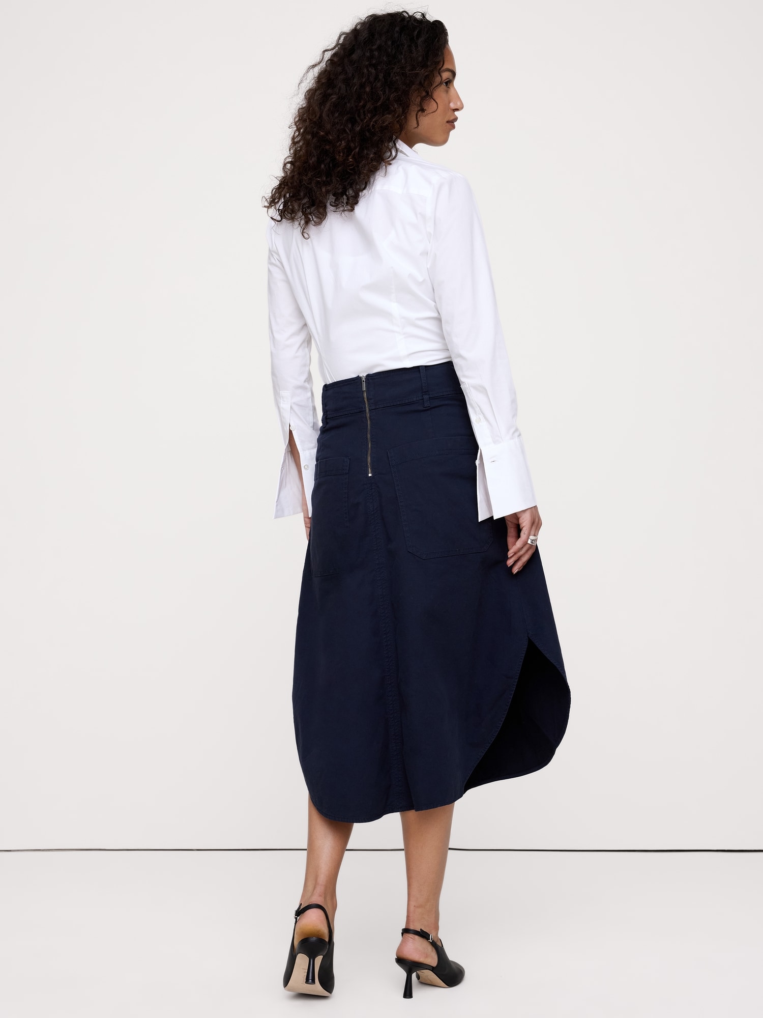 Cotton Canvas Utility Midi Skirt