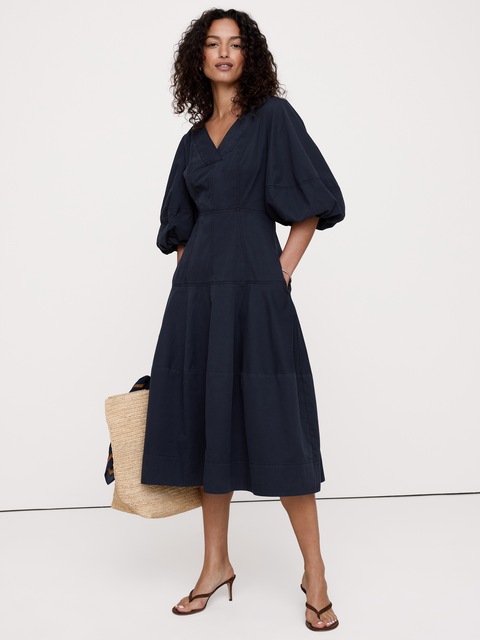 ROBE MI-LONGUE COUPE BARIL EN SERGÉ DE COTON