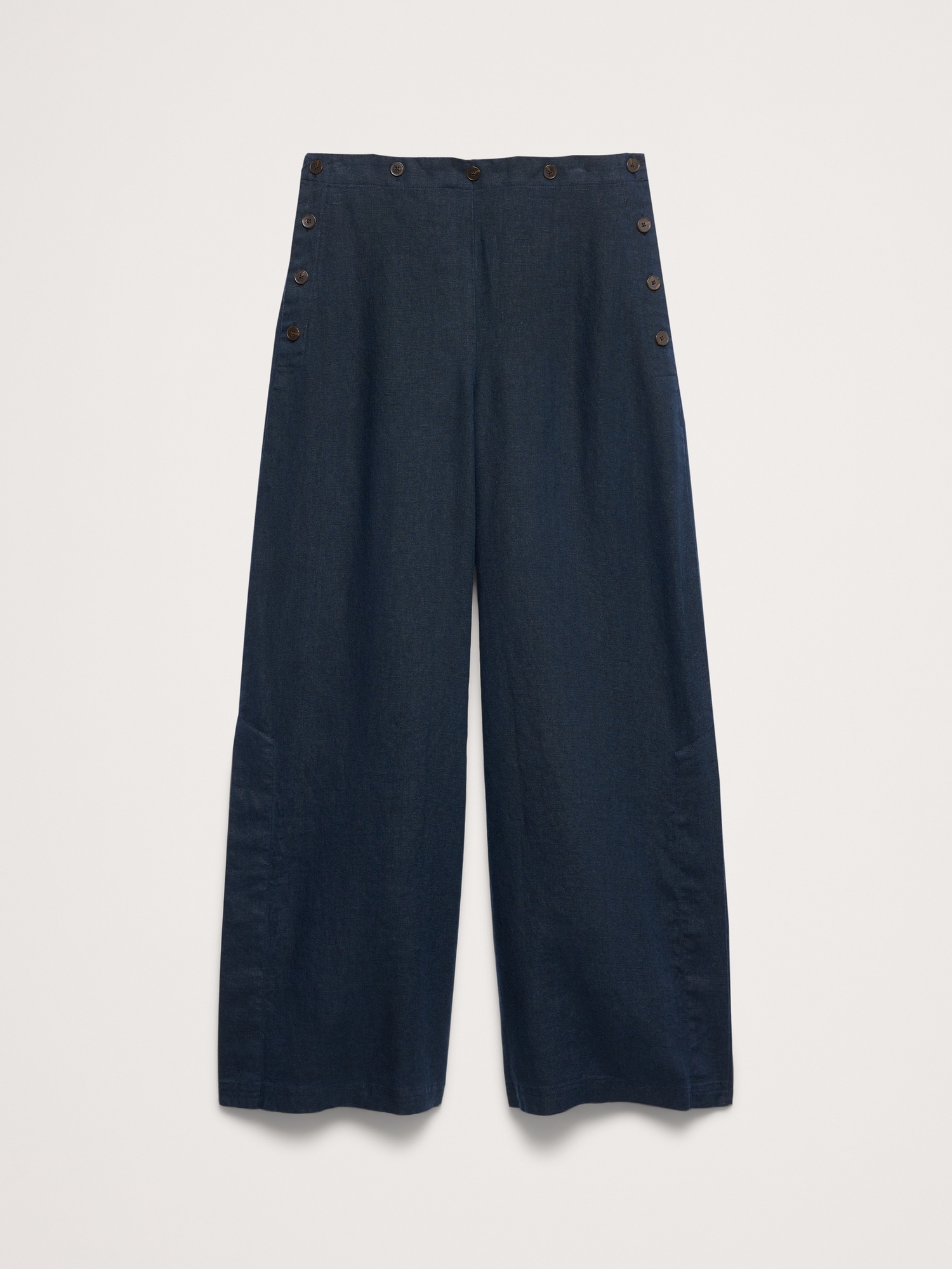L'image numéro 5 présente Pantalon de marin à taille extensible jambe large et taille haute en lin