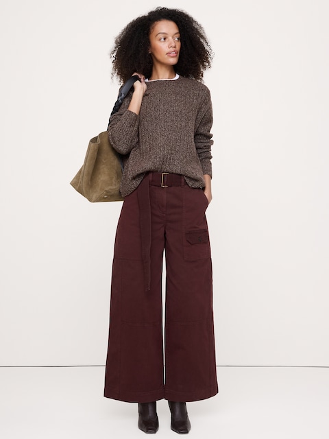 PANTALON UTILITAIRE À JAMBE LARGE ET À TAILLE HAUTE EN COTON
