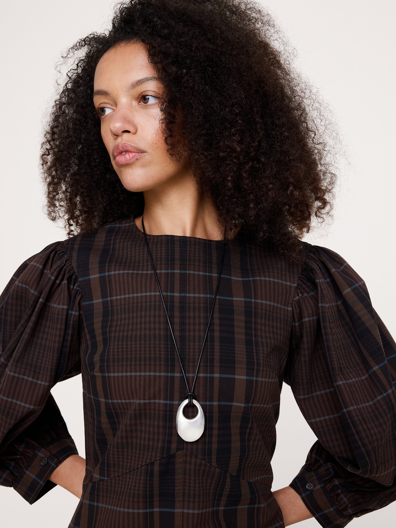 Cotton Poplin Puff-Sleeve Midi Dress