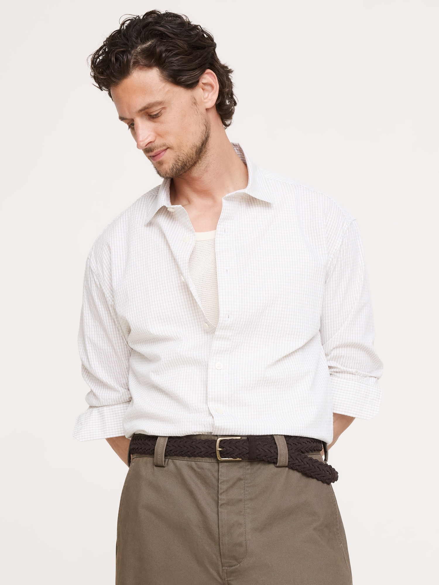 L'image numéro 1 présente Chemise décontractée en tissu gaufré à carreaux