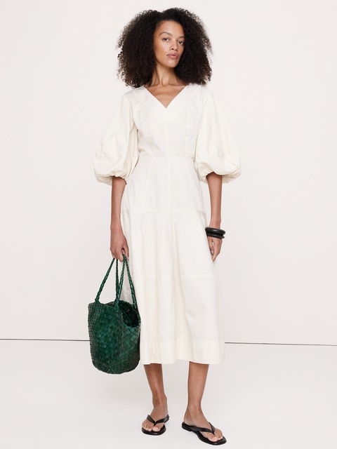 ROBE MI-LONGUE COUPE BARIL EN SERGÉ DE COTON