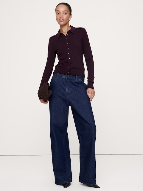 CARDIGAN POLO EN LAINE MÉRINOS