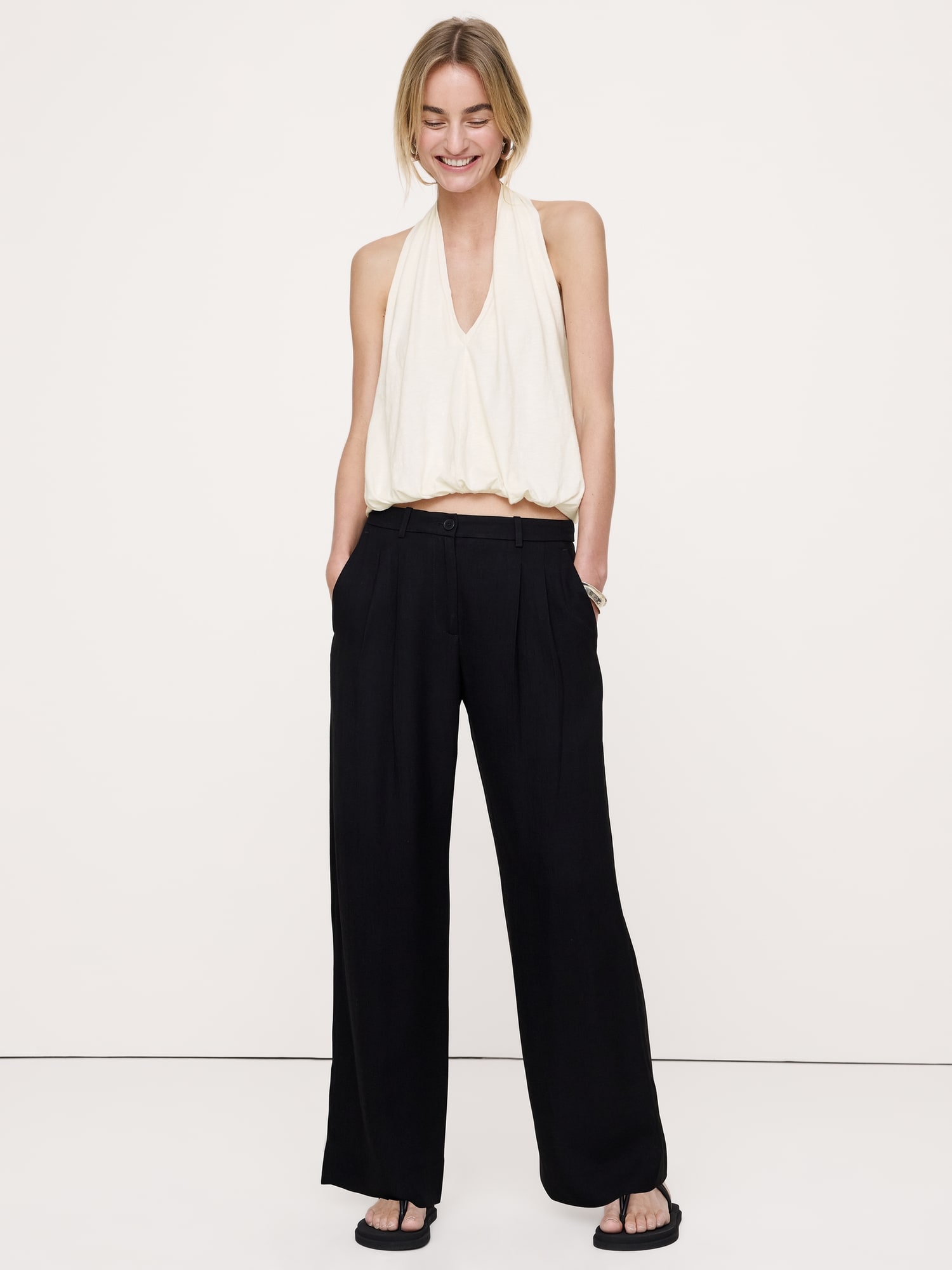Image number 1 showing, Slub Cotton Bubble-Hem Halter Tank