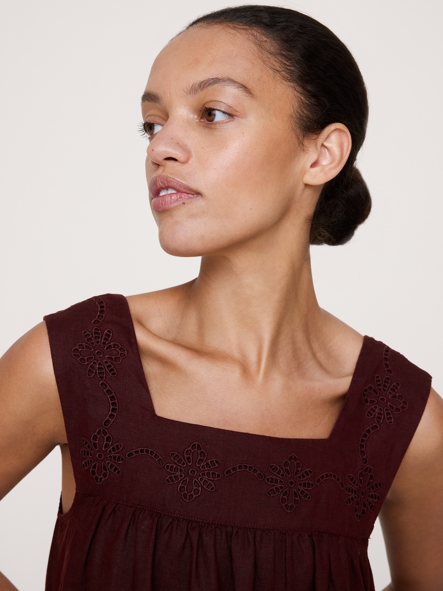 Image number 4 showing, Embroidered Linen Square-Neck Dress