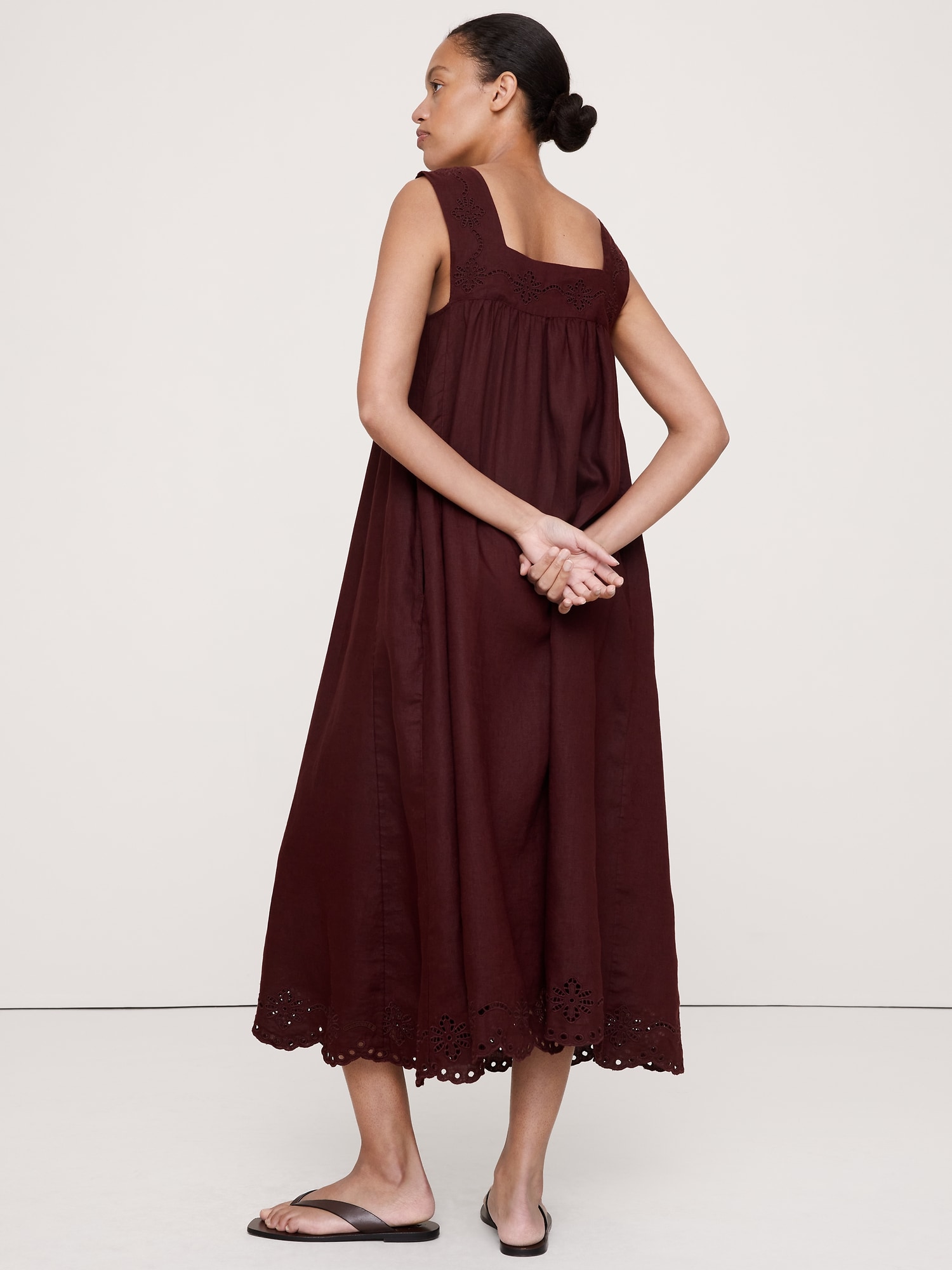 Image number 3 showing, Embroidered Linen Square-Neck Dress