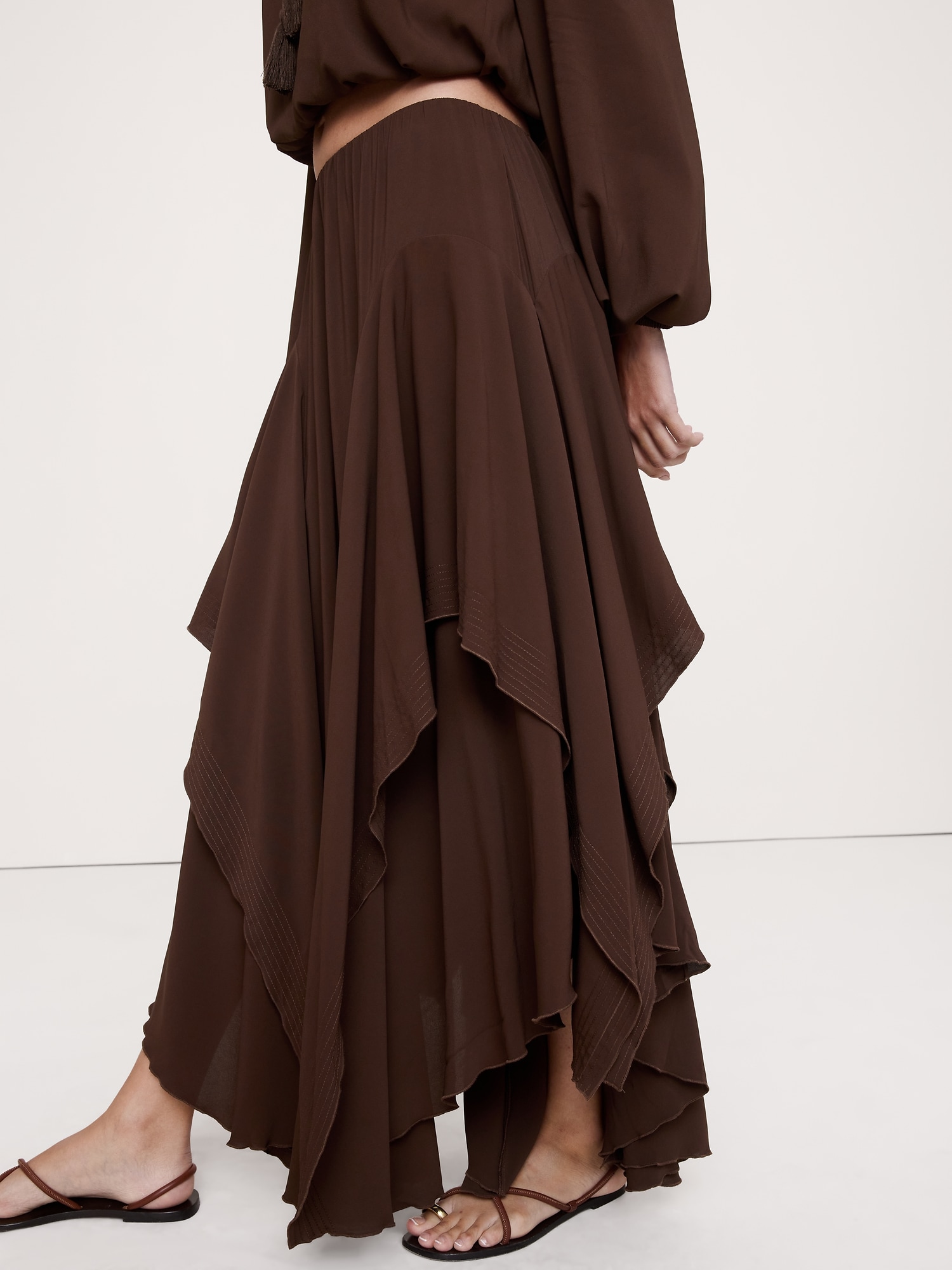 Drapey Georgette Ruffle Maxi Skirt