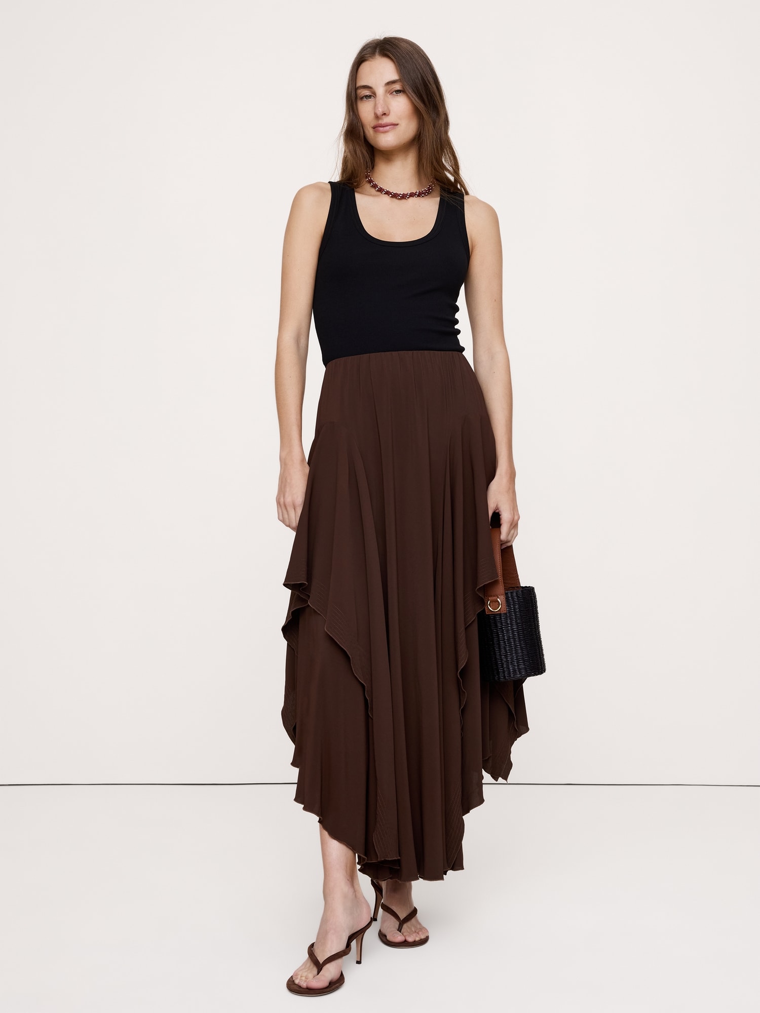 Drapey Georgette Ruffle Maxi Skirt