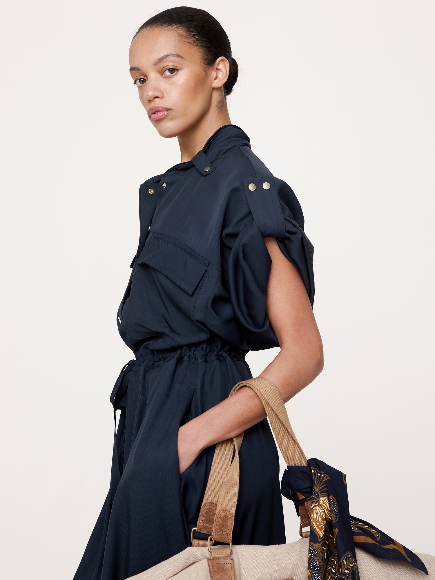 Image number 6 showing, Drapey Twill Midi Shirt Dress