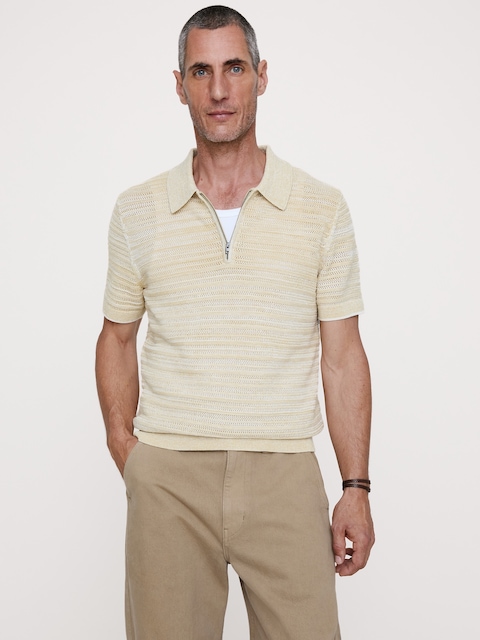 POLO À GLISSIÈRE À MAILLE DE COTON ET LIN