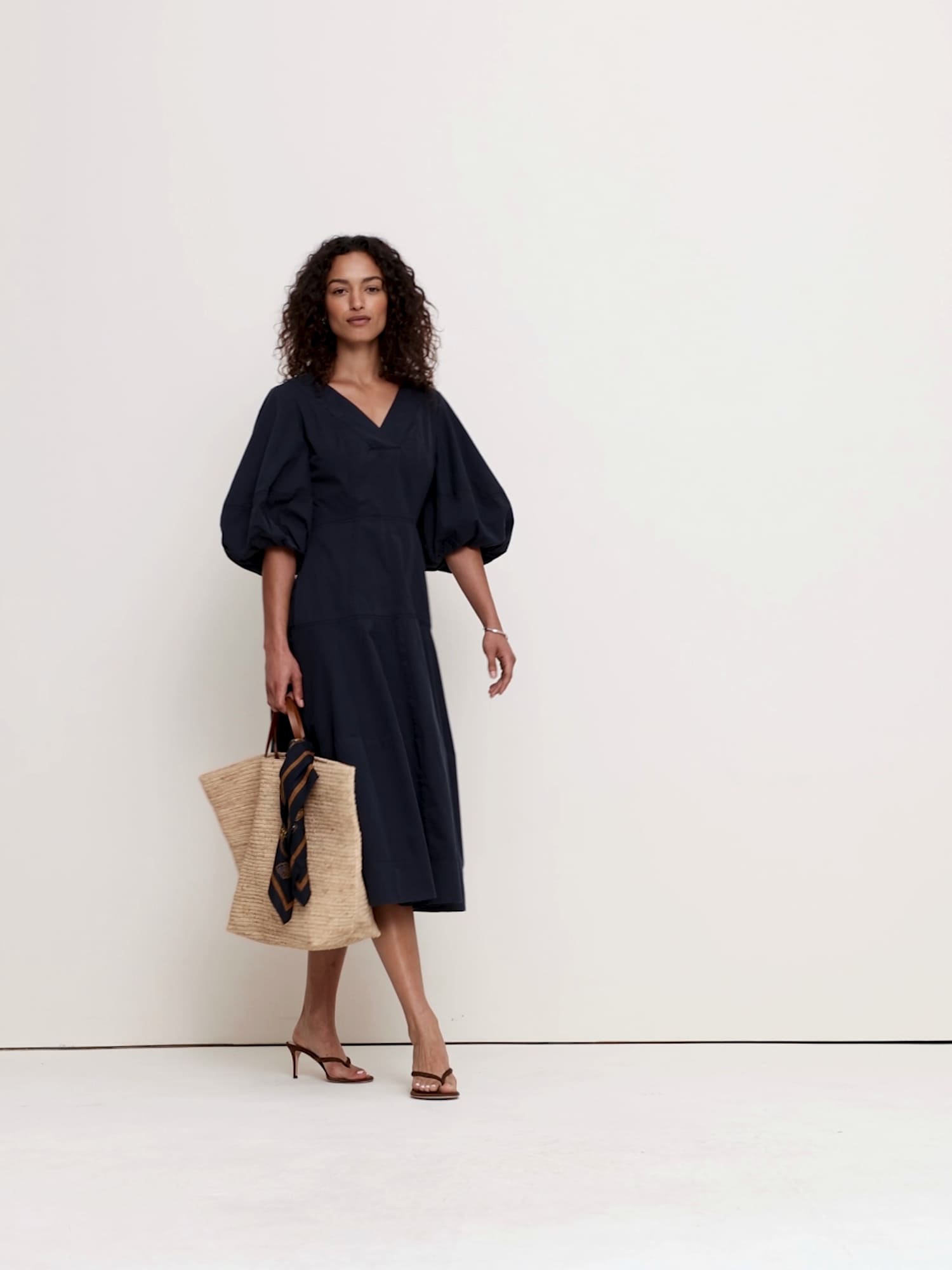Cotton Twill Barrel Midi Dress