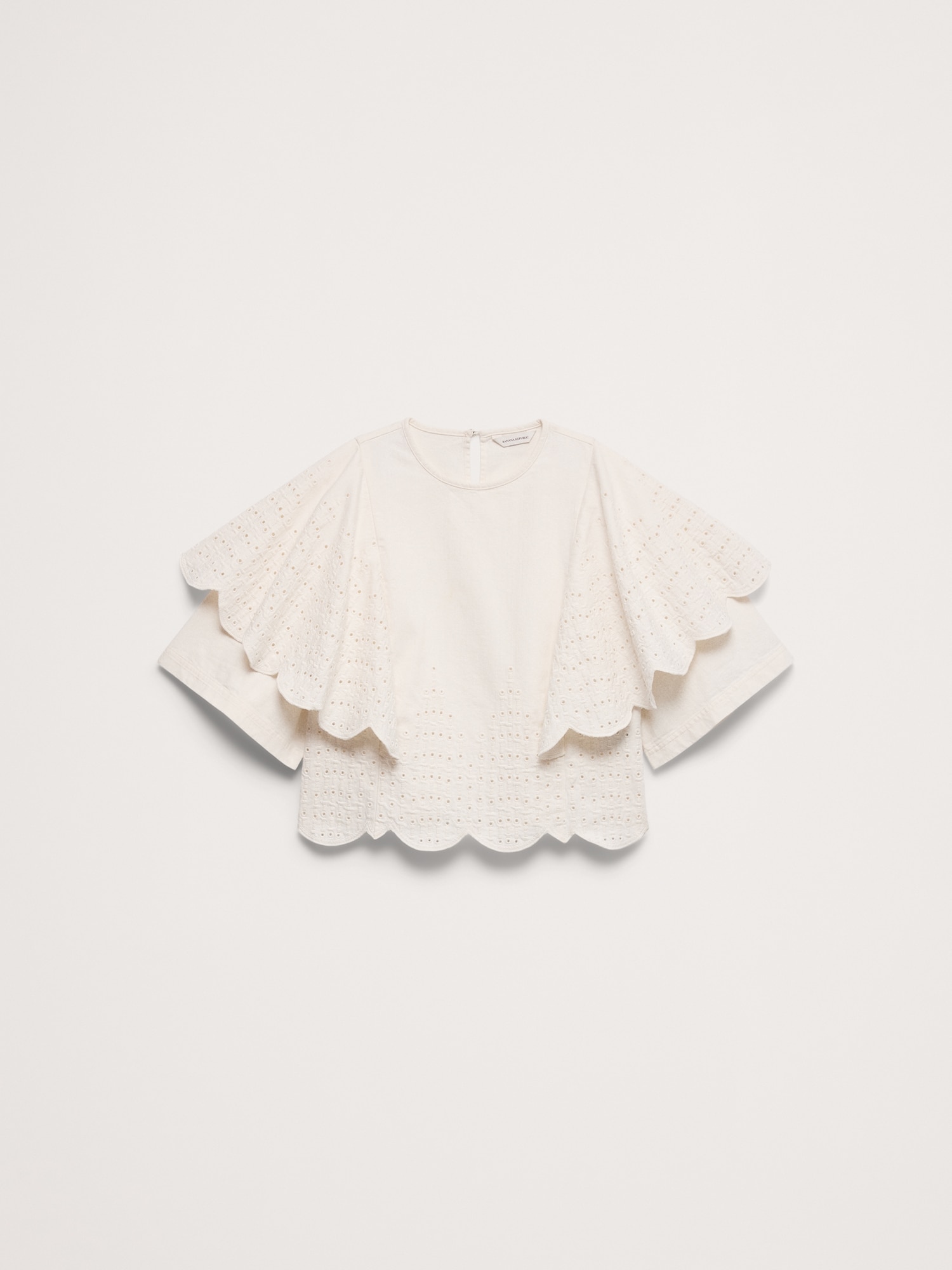 Image number 4 showing, Eyelet Chambray Ruffle-Sleeve Top