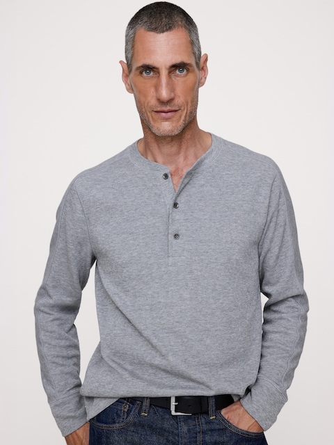 T-SHIRT HENLEY EN TRICOT DOUBLE DE FIL FLAMMÉ