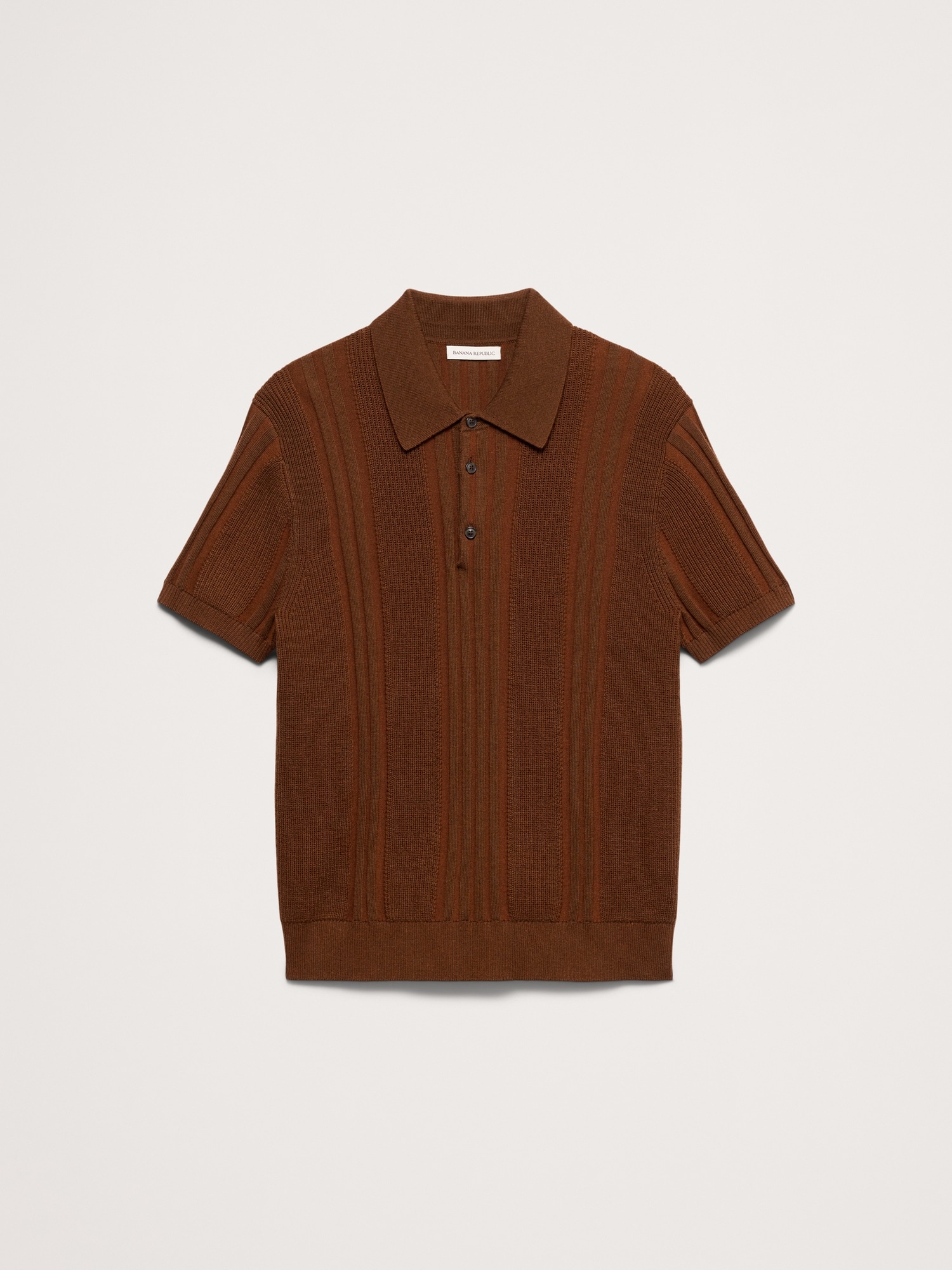 Merino-Cotton Texture Stripe Sweater Polo