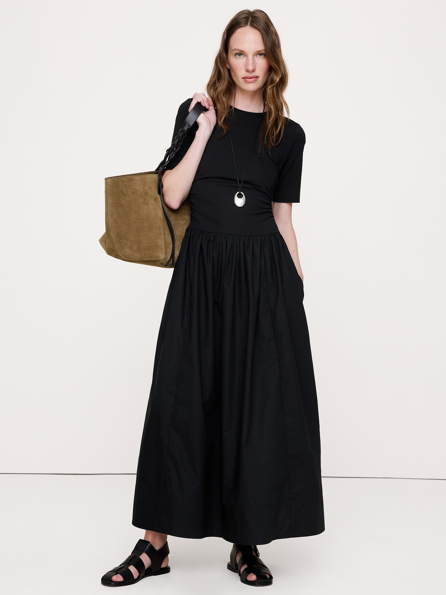 Jersey + Cotton Poplin Maxi Dress