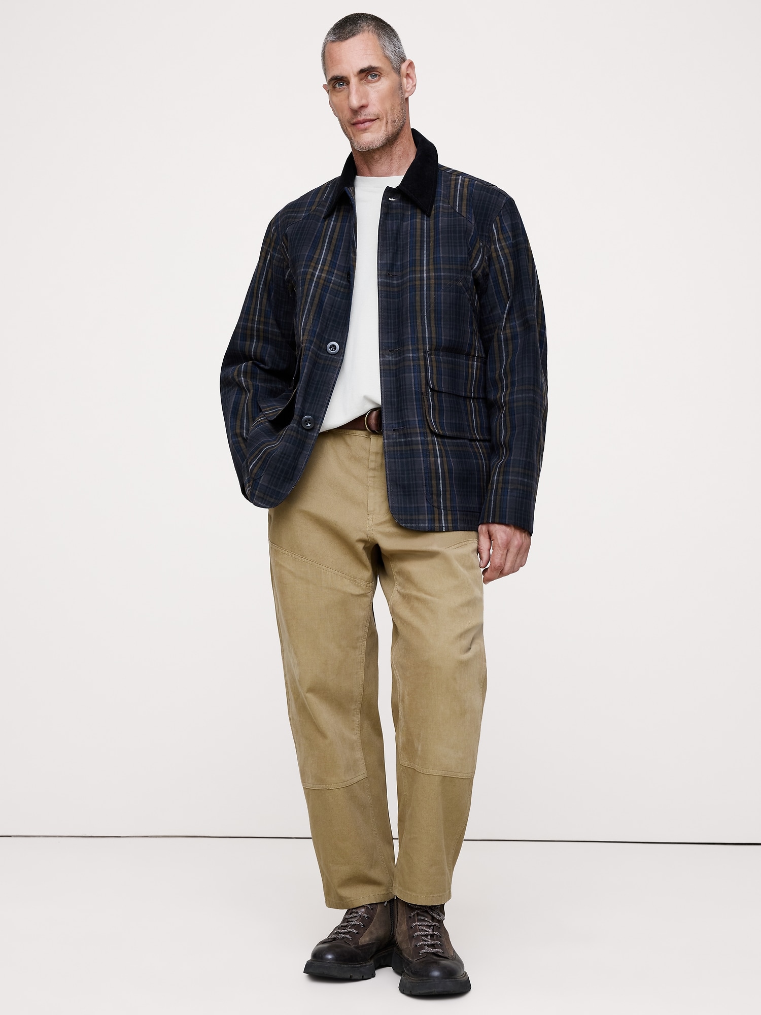 Plaid Chore Coat with Corduroy Collar