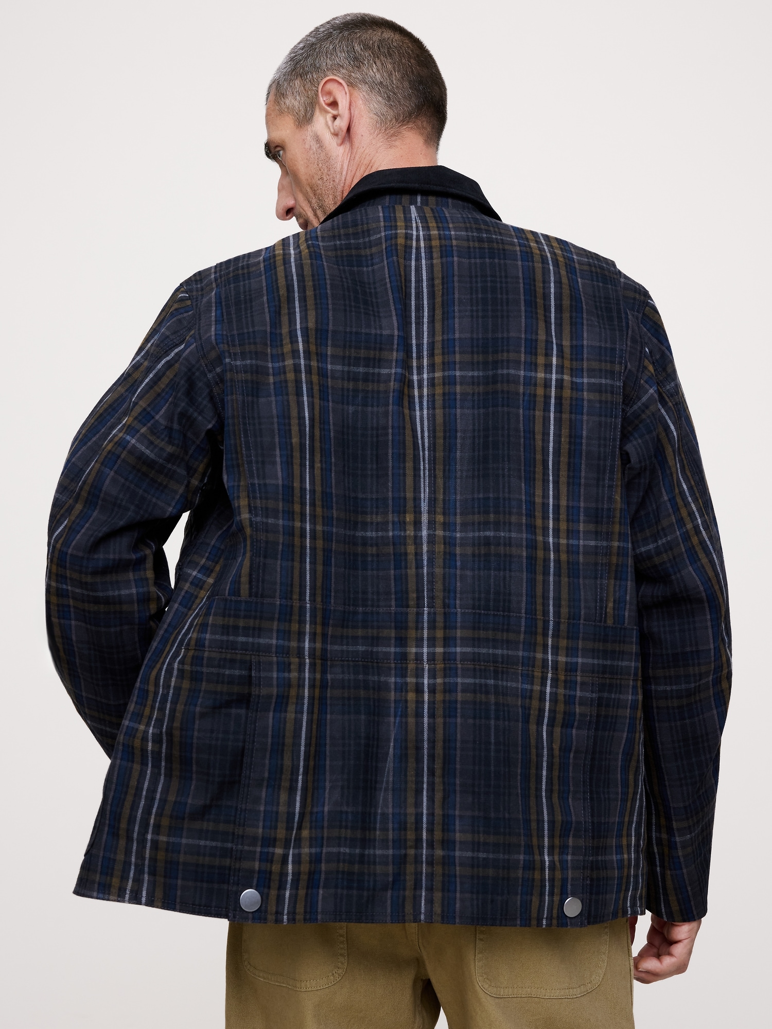 Plaid Chore Coat with Corduroy Collar