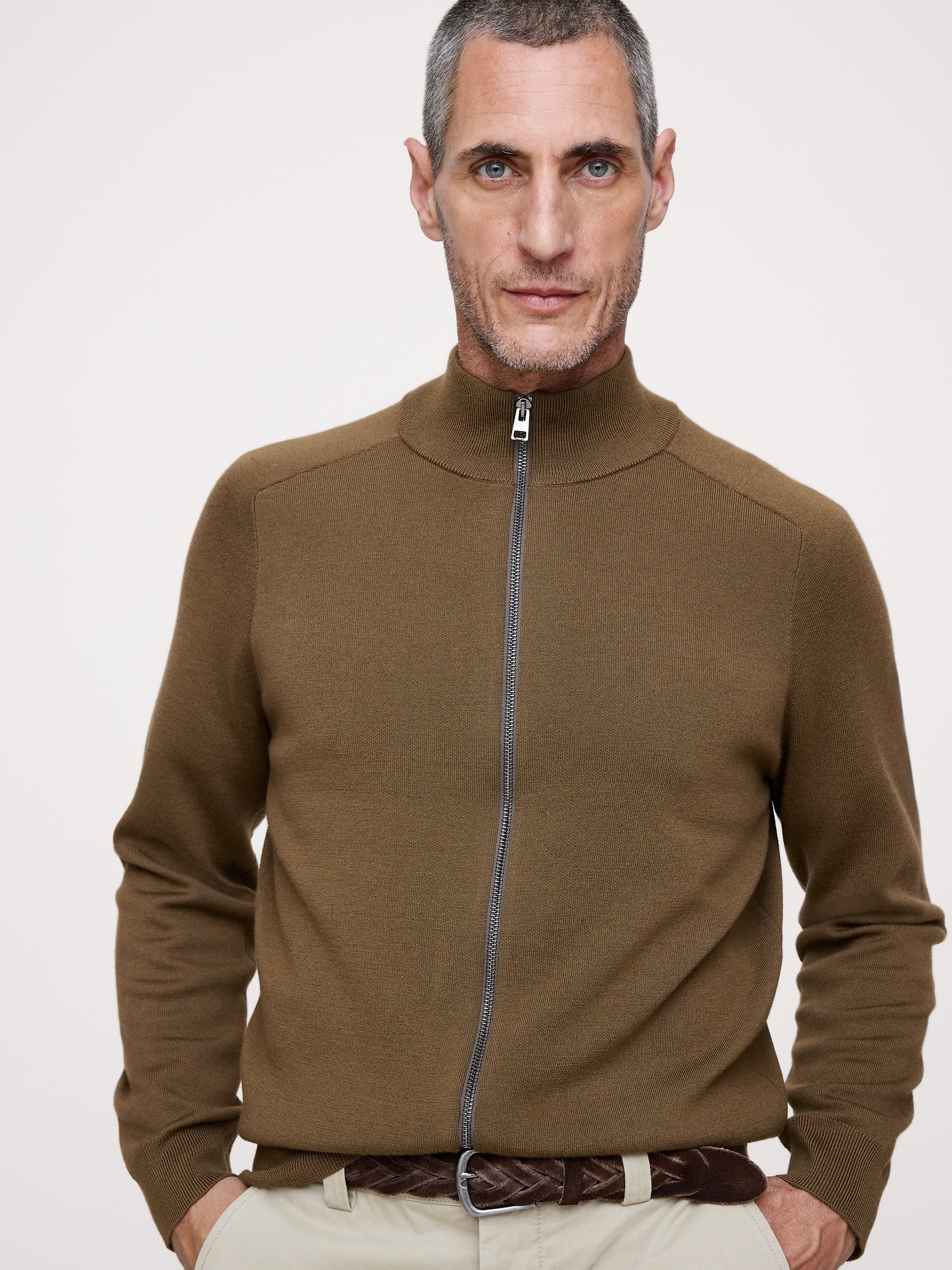 Double-Faced Merino Sweater Jacket with Suede Elbow Patches