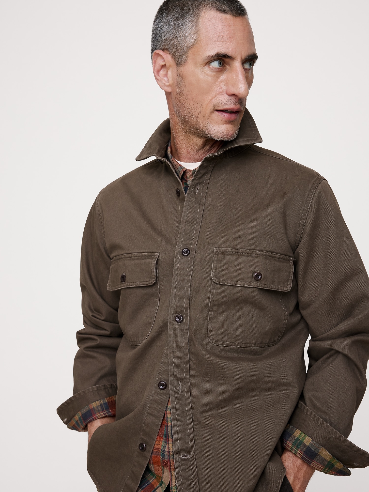 L'image numéro 4 présente Veste-chemise en sergé de coton