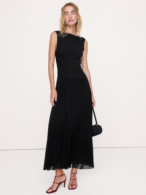 ROBE LONGUE À ENCOLURE BATEAU EN MAILLES