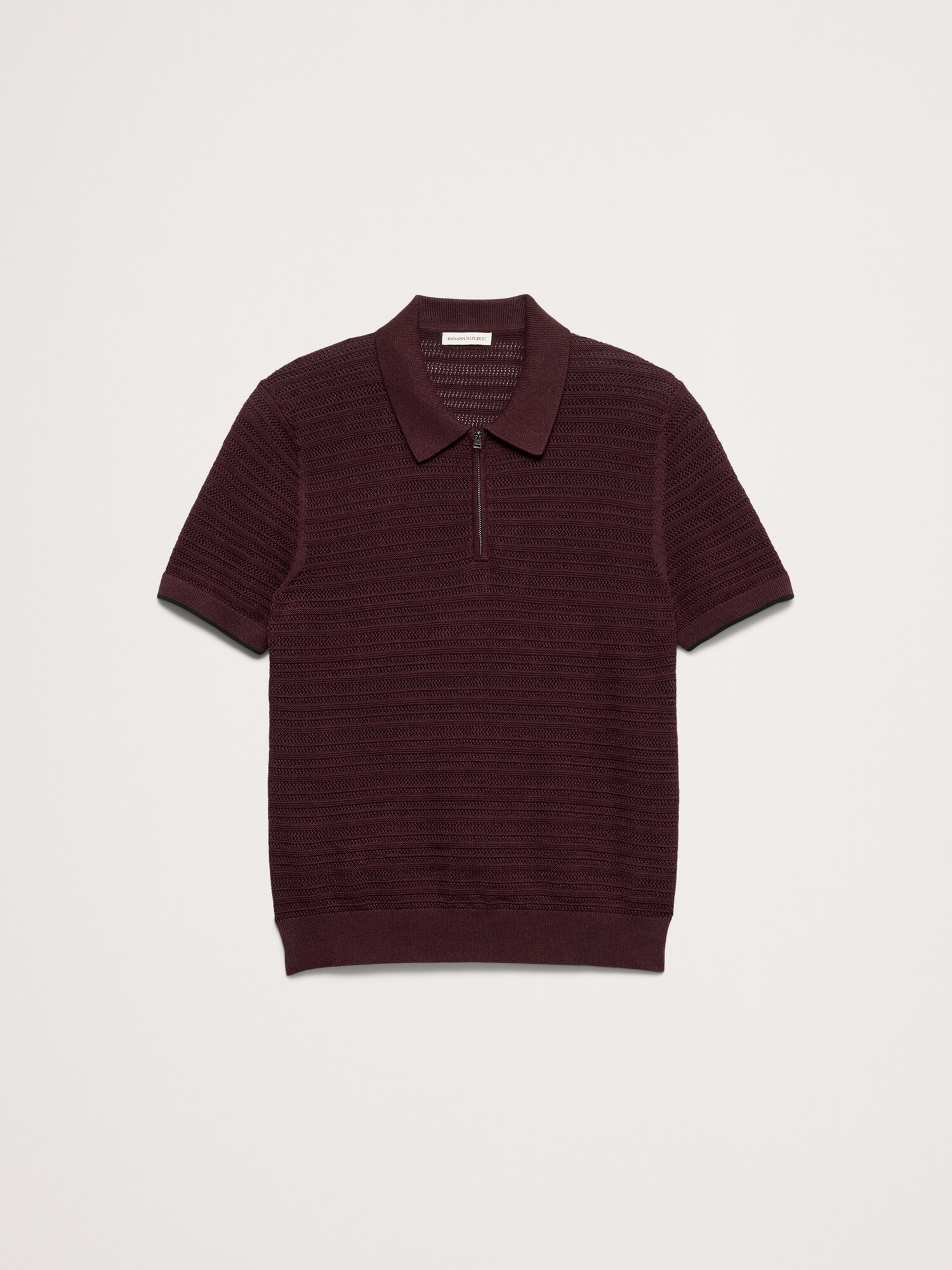 L'image numéro 5 présente Polo à glissière à maille de coton et lin
